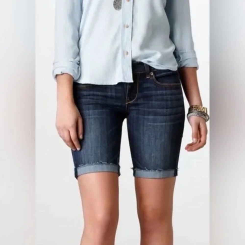 American Eagle Women's Jean Stretch Bermuda Shorts Raw Cuffed Hem  2